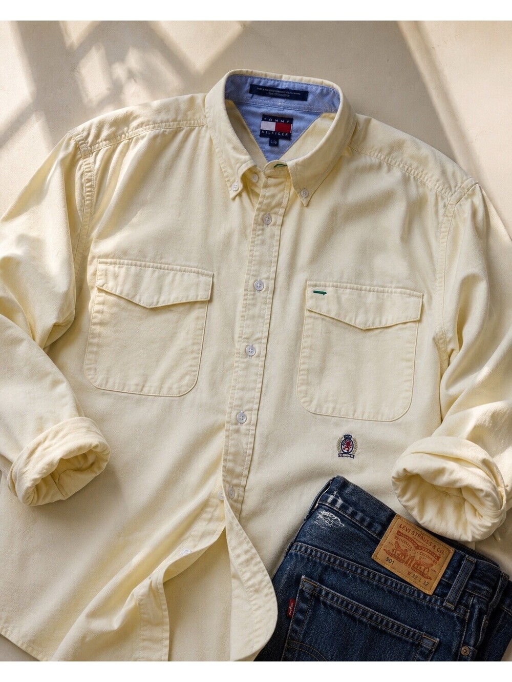 Tommy Hilfiger Butter Cream Yellow Oxford Button Down Shirt Men’s Large
